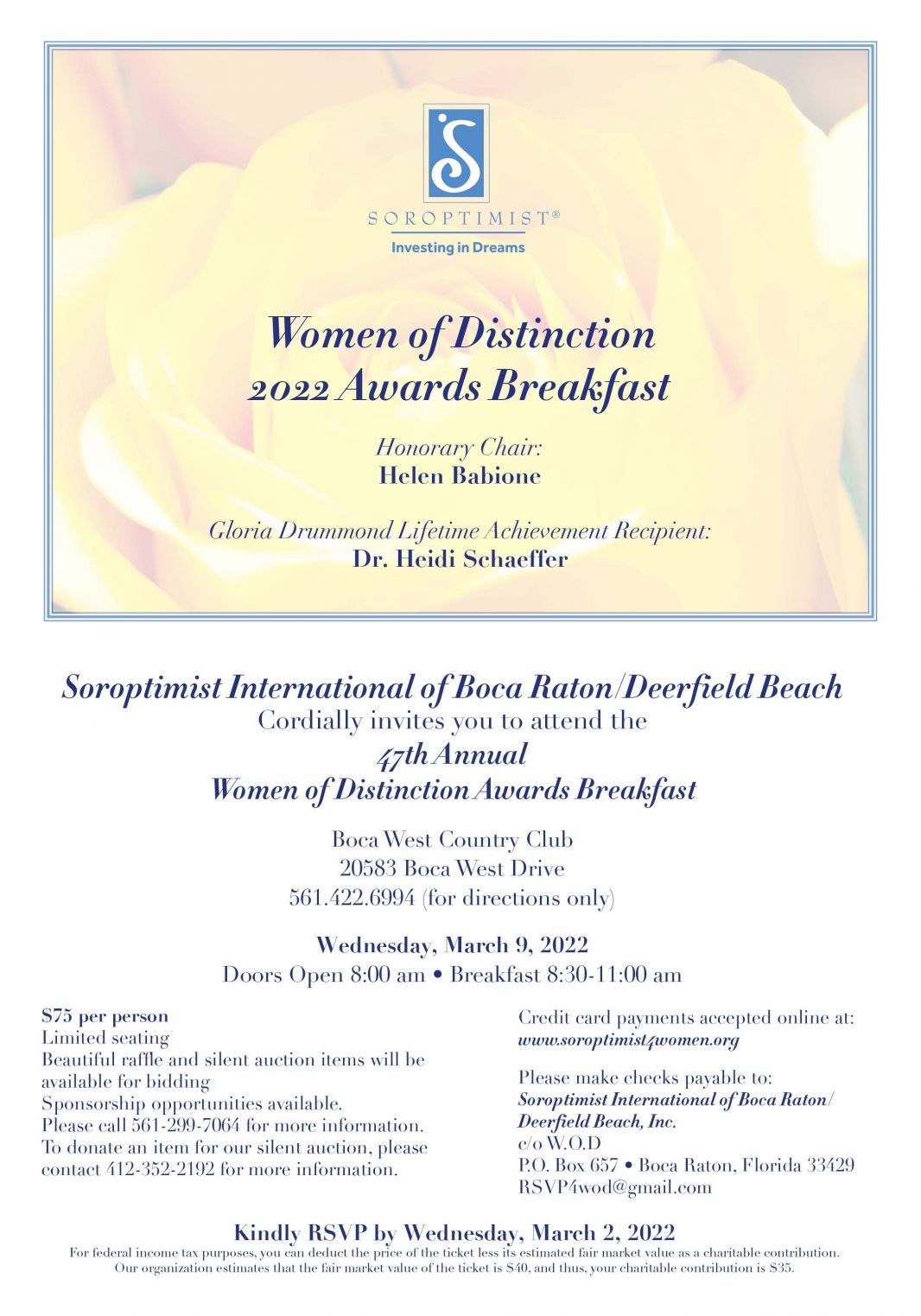 Soroptimist International of Boca Raton/Deerfield Beach 2023 Women of